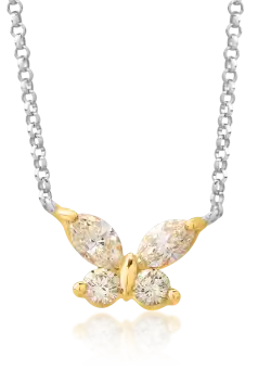 Lant cu pandant fluture din aur alb-galben de 18K cu diamante galbene de 0.58ct