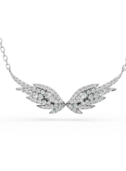 Lant cu pandantiv aripi inger din aur alb cu diamante de 0.3ct