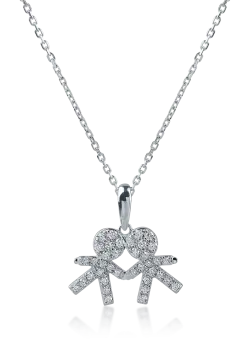 Lant cu pandantiv copii din aur alb cu diamante de 0.22ct