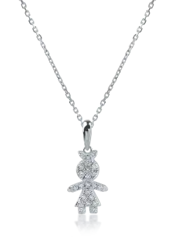 Lant cu pandantiv copil din aur alb cu diamante de 0.12ct