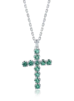 Lant cu pandantiv cruciulita din aur alb cu smaralde de 1.1ct