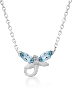 Lant cu pandantiv din aur alb cu topaze albastre de 0.3ct si diamante de 0.008ct pentru copii