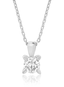 Lant cu pandantiv din aur alb de 18K cu diamant de 0.15ct