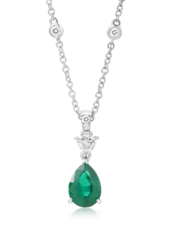 Lant cu pandantiv din aur alb de 18K cu smarald de 1.31ct si diamante de 0.42ct