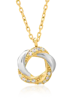 Lant cu pandantiv din aur alb-galben de 14K