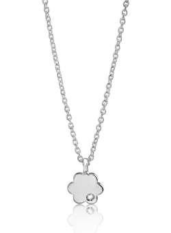 Lant cu pandantiv floare din aur alb de 14K