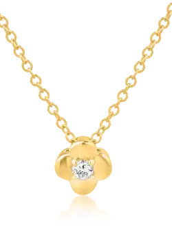 Lant cu pandantiv floare din aur galben de 18K cu diamant de 0.039ct