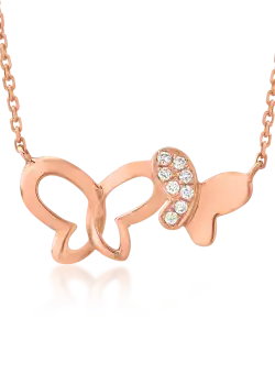 Lant cu pandantiv fluturi din aur roz de 18K cu diamante de 0.021ct
