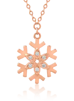 Lant cu pandantiv fulg de nea din aur roz de 18K cu diamante de 0.03ct