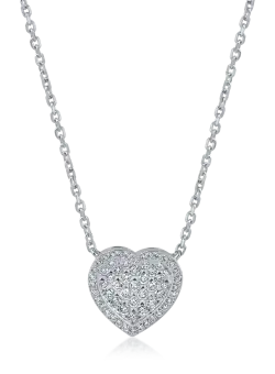 Lant cu pandantiv inimioara din aur alb cu diamante de 0.3ct