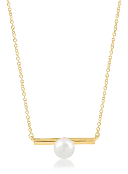Lant cu pandantiv minimalist si perla sintetica din aur galben
