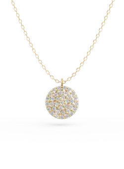 Lant cu pandantiv rotund din aur galben cu zirconii microsetting