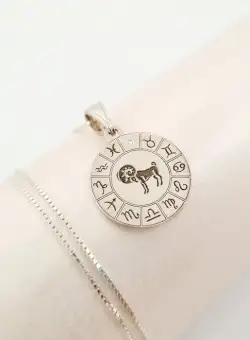 Lantisor personalizat - Roata zodiacala - Pandantiv de 20 mm cu Diamant natural - Argint 925 Rodiat