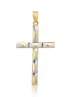 Pandant cruce din aur alb-galben de 14K
