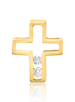 Pandant cruce din aur galben de 18K cu diamante de 0.029ct