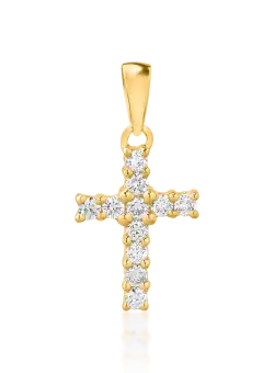 Pandant cruce din aur galben de 18K cu diamante de 0.116ct