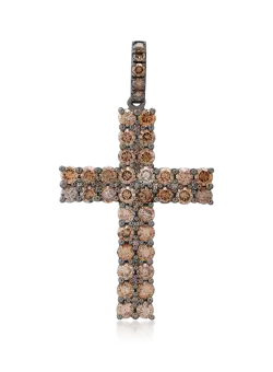 Pandant cruce din aur negru de 18K cu diamante maro de 1.85ct