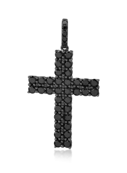 Pandant cruce din aur negru de 18K cu diamante negre de 2.17ct