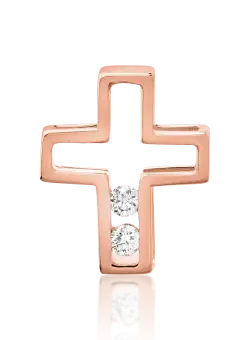 Pandant cruce din aur roz de 18K cu diamante de 0.029ct