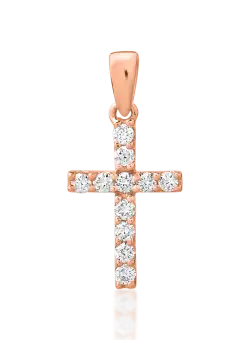 Pandant cruce din aur roz de 18K cu diamante de 0.2ct
