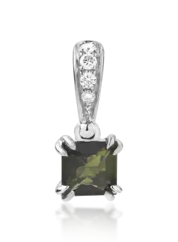 Pandant din aur alb de 18K cu turmalina verde de 0.32ct si diamante de 0.04ct