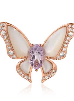 Pandant fluture din aur roz de 18K cu pietre pretioase si semipretioase de 4.20ct