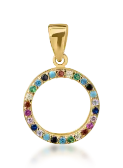 Pandantiv cerc din aur galben cu zirconii multicolore