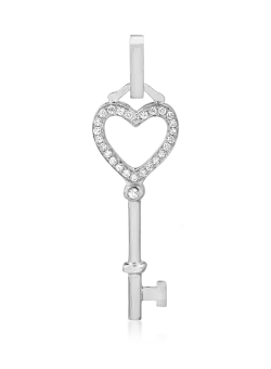 Pandantiv cheie din aur alb de 18K cu diamante de 0.08ct