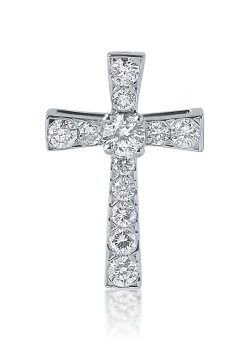 Pandantiv cruce din aur alb cu diamante de 0.15ct