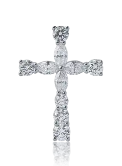 Pandantiv cruce din aur alb cu diamante de 0.44ct
