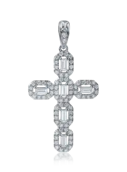 Pandantiv cruce din aur alb cu diamante de 0.5ct