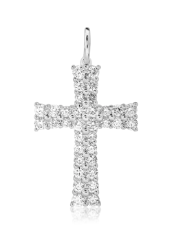 Pandantiv cruce din aur alb de 18K cu diamante de 1.19ct