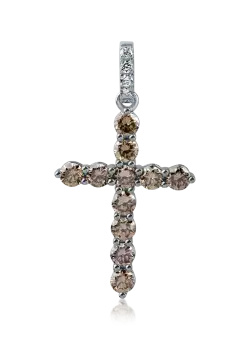 Pandantiv cruce din aur alb-negru cu diamante maro si diamante incolore de 1.2ct