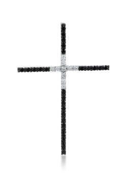 Pandantiv cruce din aur alb-negru cu diamante negre si incolore de 0.5ct