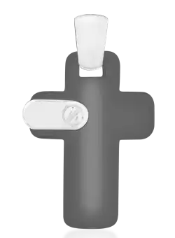 Pandantiv cruce pentru barbati din aur alb-negru de 14K