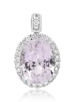 Pandantiv din aur alb de 18K cu kunzit de 6.21ct si diamante de 0.44ct