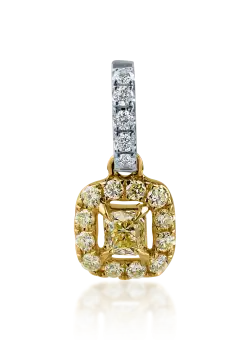 Pandantiv din aur alb-galben cu diamant fancy galben de 0.115ct si diamante de 0.105ct
