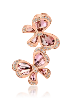 Pandantiv fluturi din aur roz cu turmaline roz de 2.2ct si diamante de 0.15ct
