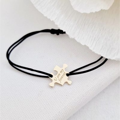 Bratara personalizata - Piesa de puzzle - Aur Galben 14K - snur reglabil
