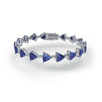 Bratara tennis din aur alb cu tanzanite triangle de 16.41ct si diamante de 0.65ct