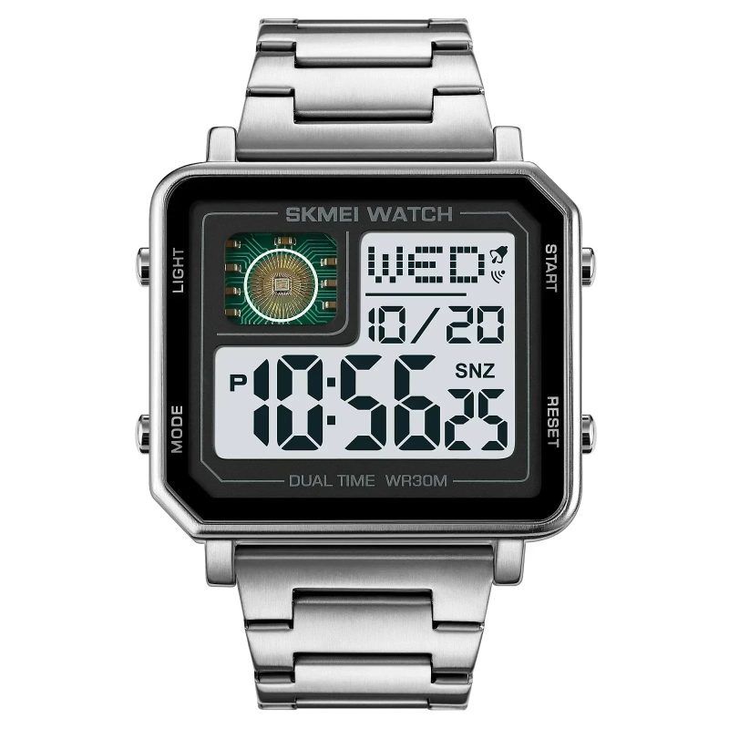 Ceas barbatesc de mana Skmei Led Digital Patrat Fundal luminos Casual Argintiu