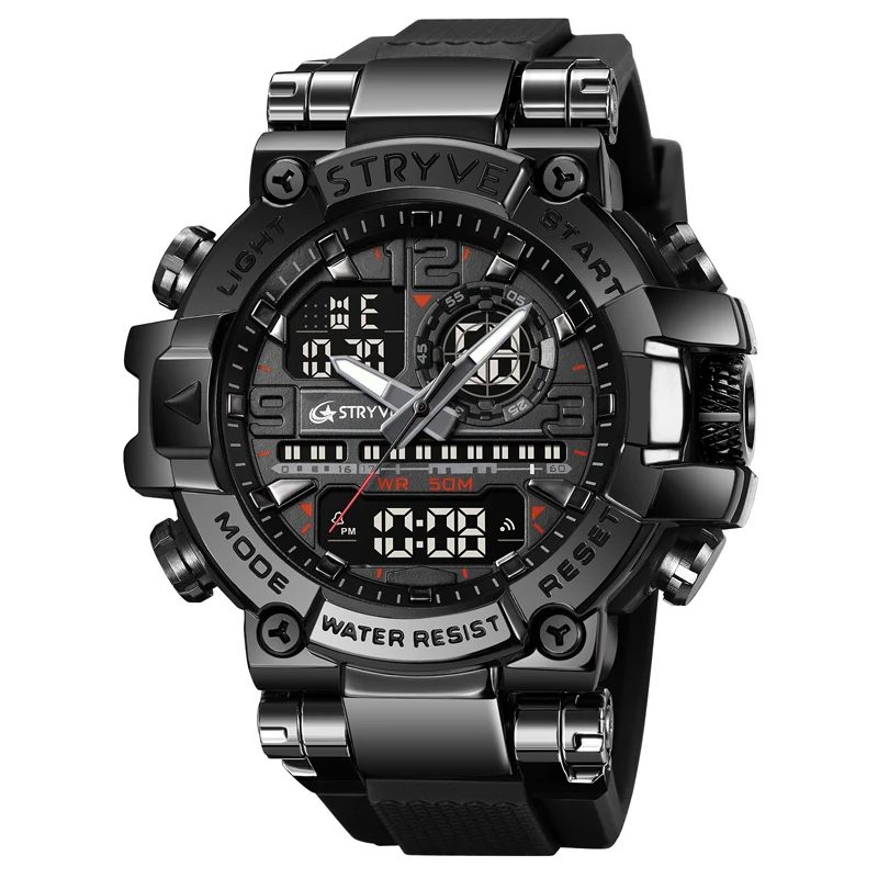 Ceas barbatesc de mana Stryve Digital Analog Militar 5 ATM Fashion Sport Negru