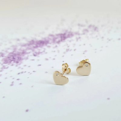 Cercei cu Diamante naturale - Inima - Aur Galben 14K - Inchizatoare surub