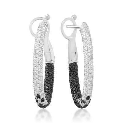 Cercei din aur alb cu diamante negre de 1.09ct si diamante transparente de 1.39ct