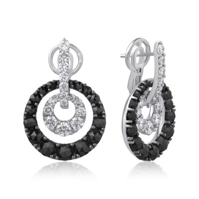 Cercei din aur alb cu diamante negre de 4.86ct si diamante transparente de 1.96ct