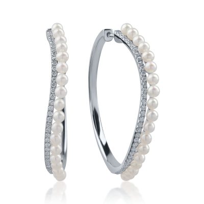 Cercei din aur alb cu perle de cultura de 5.04ct si diamante de 0.5ct
