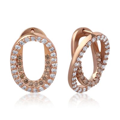 Cercei din aur roz cu diamante maro de 0.41ct si diamante transparente de 0.8ct