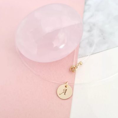 Choker Aur Galben 14K - Pandantiv Banut cu initiala - Lant silicon cu inchizatoare carabina