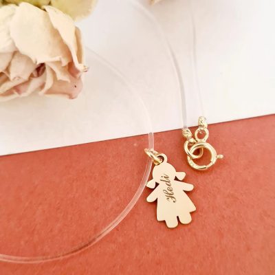 Choker Aur Galben 14K - Pandantiv Fetita- Lant silicon cu inchizatoare carabina