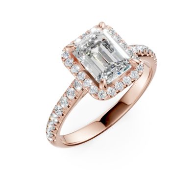 Inel de logodna din aur roz cu diamant radiant de 1.5ct si diamante de 0.4ct